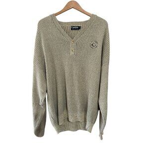 Carlyle Sweater Men's Large Green Cotton Ribbed Chunky Pullover USA La Cumbre